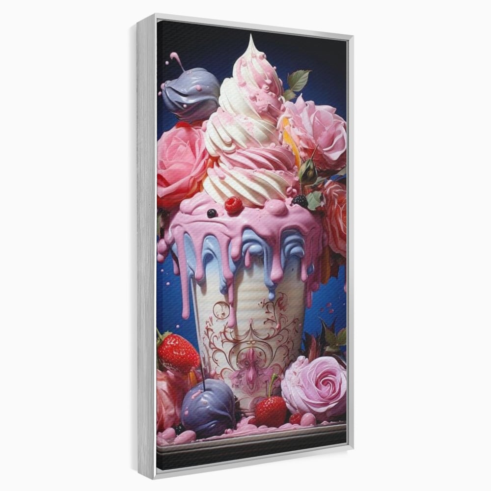 Leinwand Premium Canvas Wall Art, LuxCanva® N1095, Sweet Fancy, Eiscreme, Schlagsahne, Schlagsahne, süß, Dessert, Erdbeeren, Rosen, Marshmallows, Kuchen, Eiscreme, ausgefallen, Konditorei, Restaurant, Küche