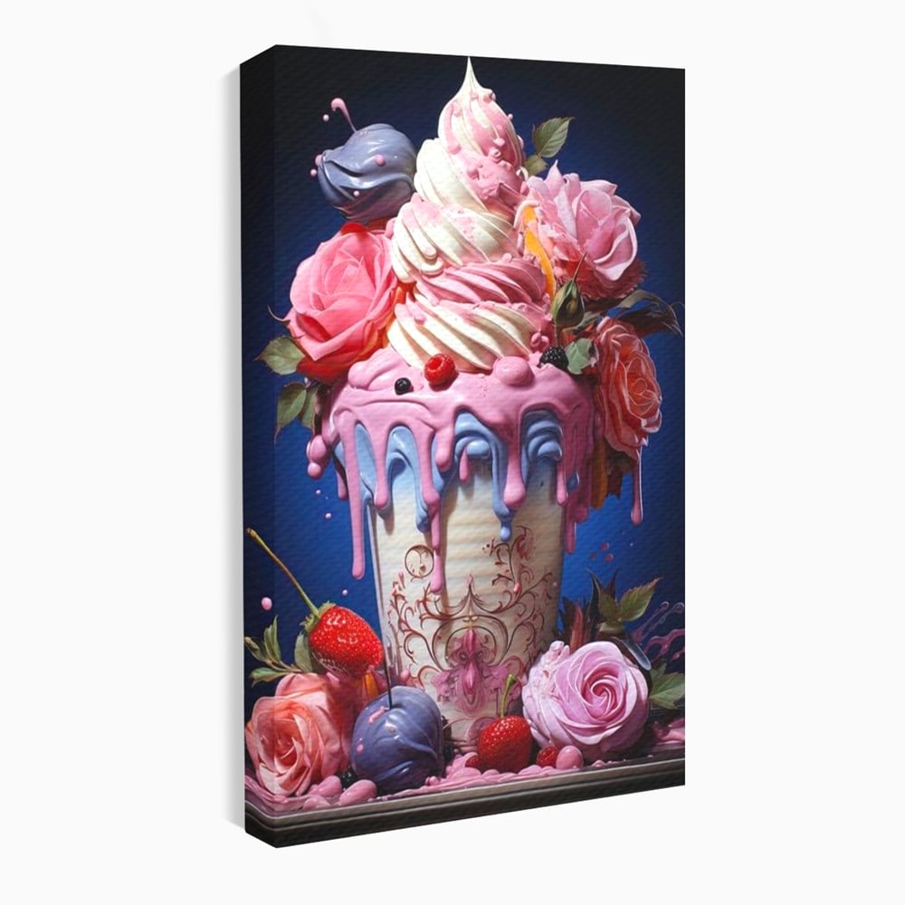 Leinwand Premium Canvas Wall Art, LuxCanva® N1095, Sweet Fancy, Eiscreme, Schlagsahne, Schlagsahne, süß, Dessert, Erdbeeren, Rosen, Marshmallows, Kuchen, Eiscreme, ausgefallen, Konditorei, Restaurant, Küche