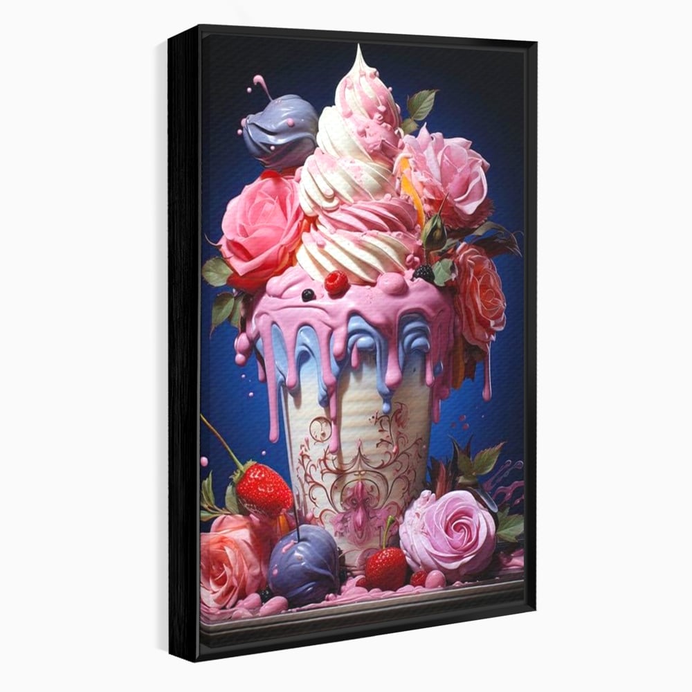 Leinwand Premium Canvas Wall Art, LuxCanva® N1095, Sweet Fancy, Eiscreme, Schlagsahne, Schlagsahne, süß, Dessert, Erdbeeren, Rosen, Marshmallows, Kuchen, Eiscreme, ausgefallen, Konditorei, Restaurant, Küche