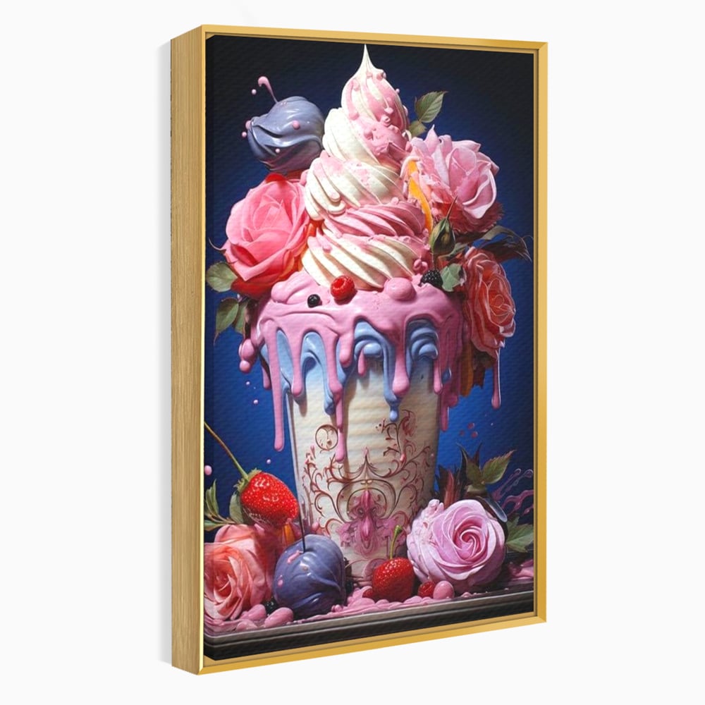 Leinwand Premium Canvas Wall Art, LuxCanva® N1095, Sweet Fancy, Eiscreme, Schlagsahne, Schlagsahne, süß, Dessert, Erdbeeren, Rosen, Marshmallows, Kuchen, Eiscreme, ausgefallen, Konditorei, Restaurant, Küche