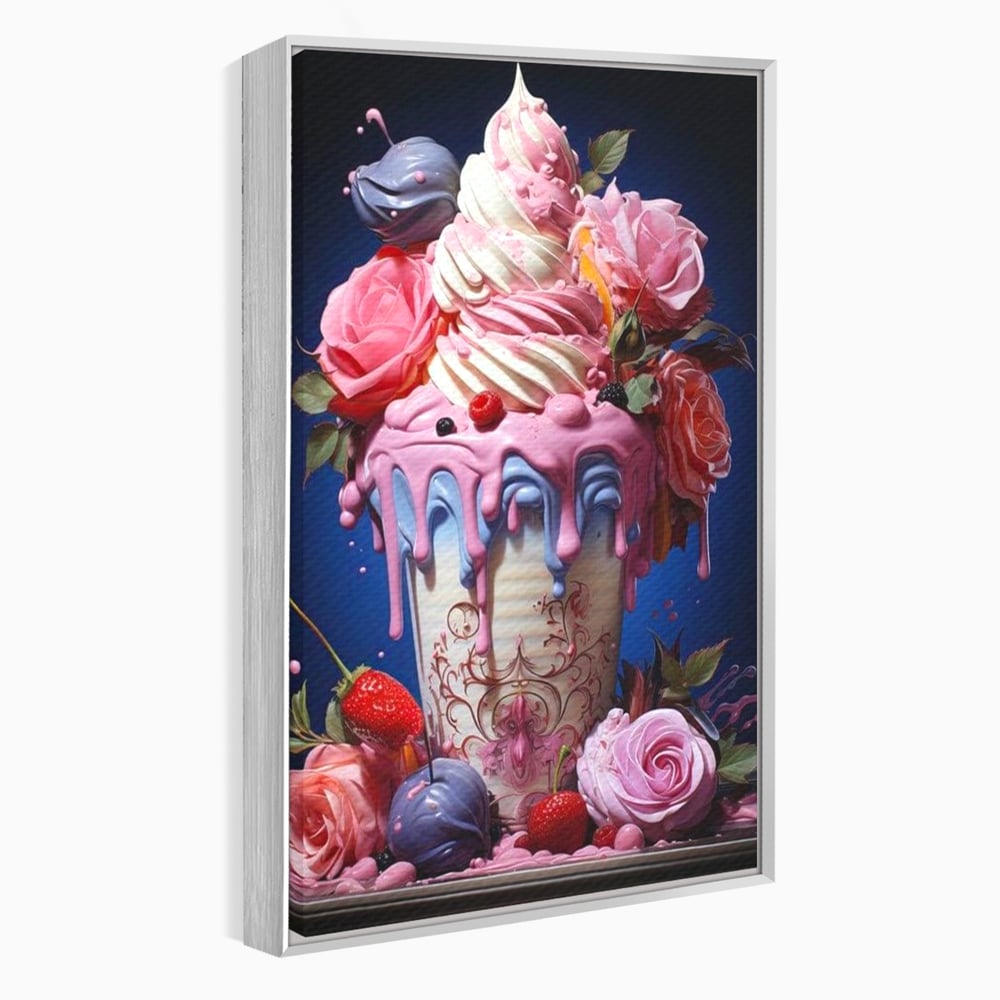 Leinwand Premium Canvas Wall Art, LuxCanva® N1095, Sweet Fancy, Eiscreme, Schlagsahne, Schlagsahne, süß, Dessert, Erdbeeren, Rosen, Marshmallows, Kuchen, Eiscreme, ausgefallen, Konditorei, Restaurant, Küche
