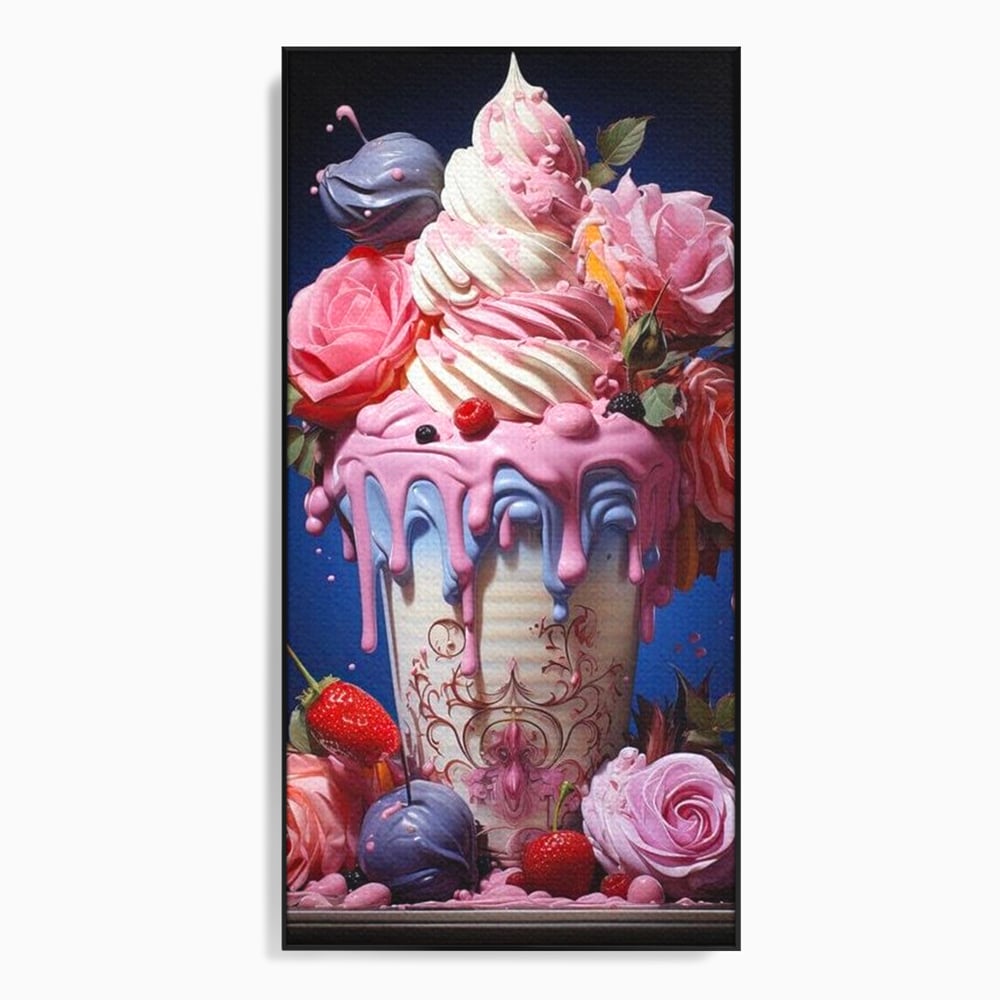 Leinwand Premium Canvas Wall Art, LuxCanva® N1095, Sweet Fancy, Eiscreme, Schlagsahne, Schlagsahne, süß, Dessert, Erdbeeren, Rosen, Marshmallows, Kuchen, Eiscreme, ausgefallen, Konditorei, Restaurant, Küche