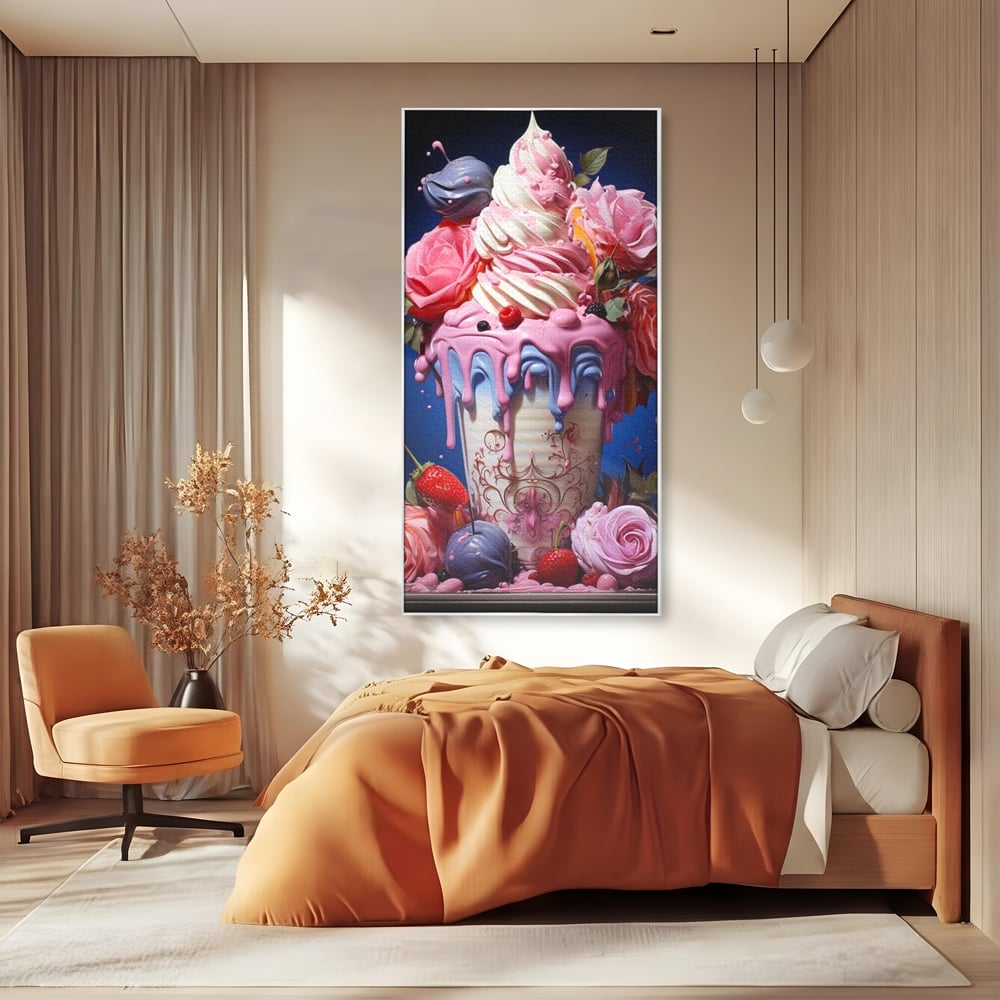 Leinwand Premium Canvas Wall Art, LuxCanva® N1095, Sweet Fancy, Eiscreme, Schlagsahne, Schlagsahne, süß, Dessert, Erdbeeren, Rosen, Marshmallows, Kuchen, Eiscreme, ausgefallen, Konditorei, Restaurant, Küche