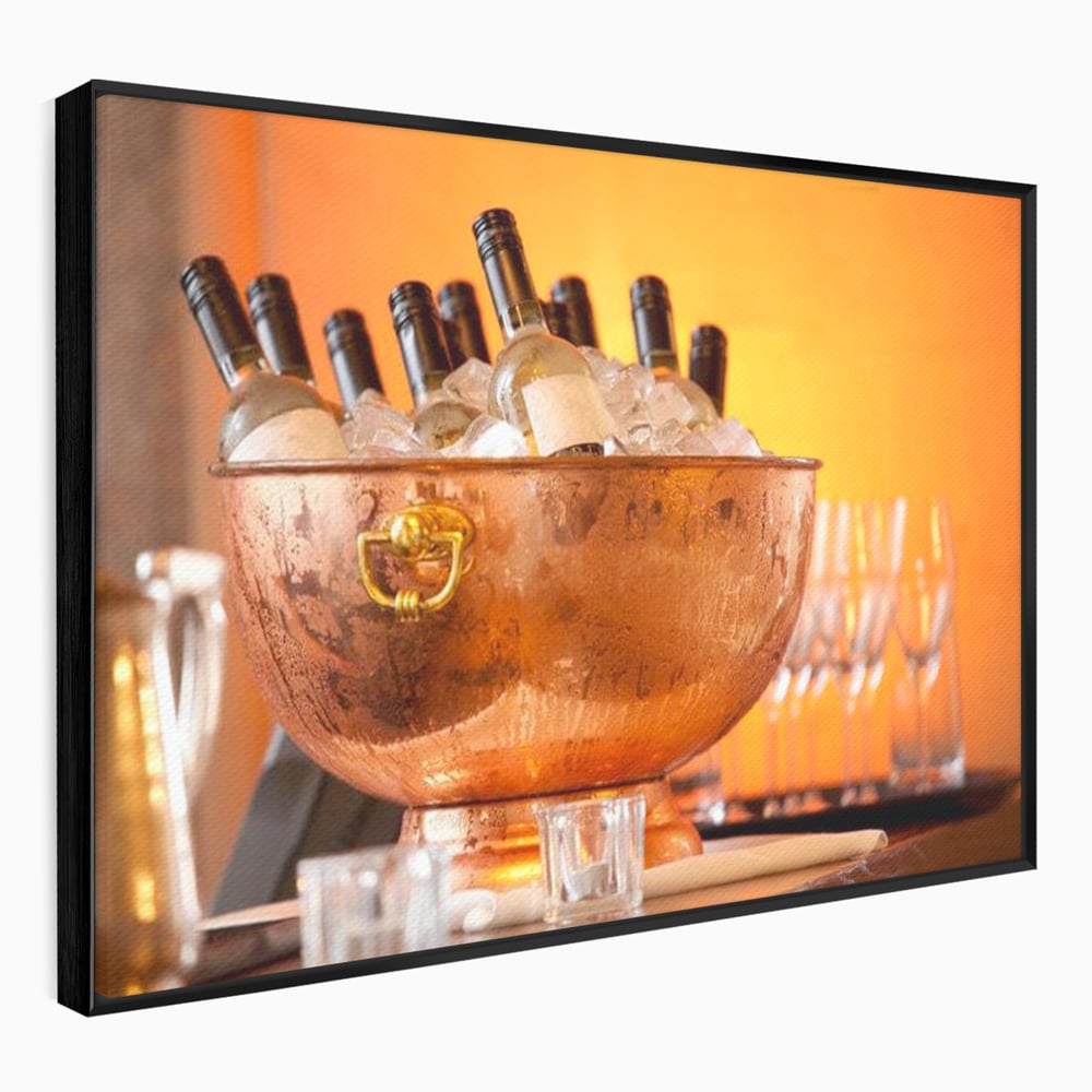 Tablou Canvas Premium, LuxCanva® N1097, Rasfatul Oaspetilor, Sticle, Vin Alb, Bautura, Bol, Rece, Eleganta, Racoritor, Petrecere, Rafinament, Pub, Lounge, Bar, Restaurant, Bucatarie