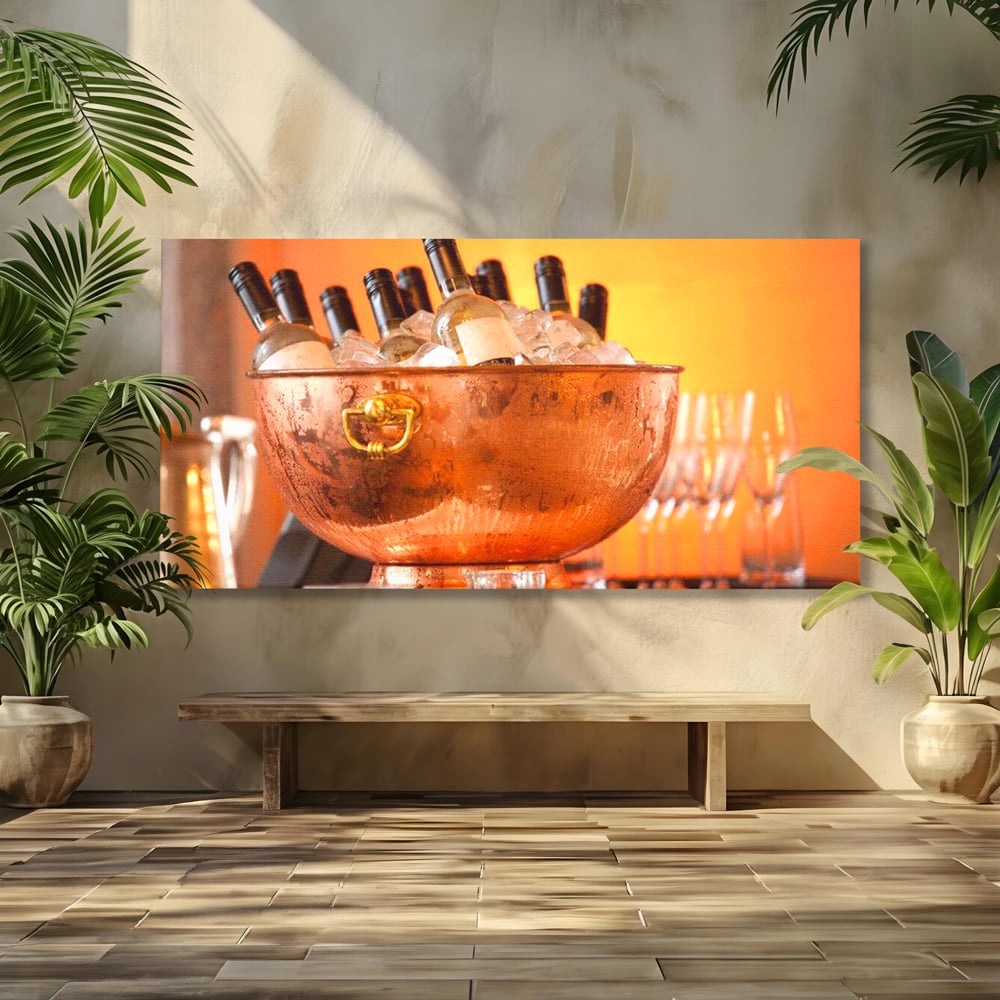 Tablou Canvas Premium, LuxCanva® N1097, Rasfatul Oaspetilor, Sticle, Vin Alb, Bautura, Bol, Rece, Eleganta, Racoritor, Petrecere, Rafinament, Pub, Lounge, Bar, Restaurant, Bucatarie