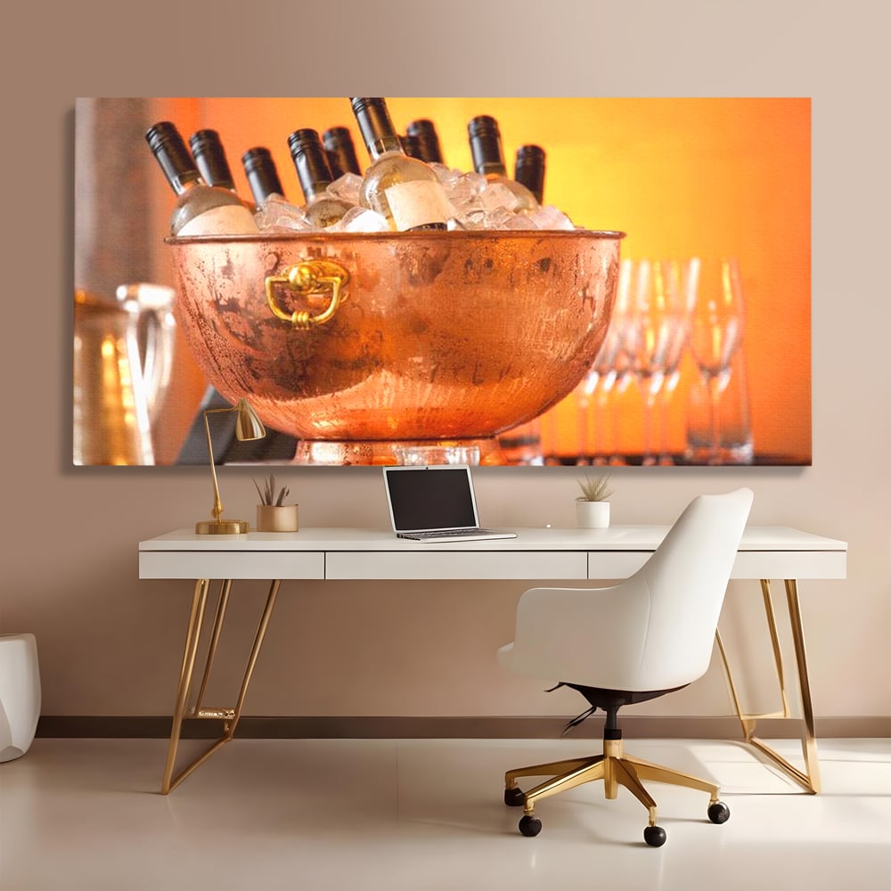Tablou Canvas Premium, LuxCanva® N1097, Rasfatul Oaspetilor, Sticle, Vin Alb, Bautura, Bol, Rece, Eleganta, Racoritor, Petrecere, Rafinament, Pub, Lounge, Bar, Restaurant, Bucatarie