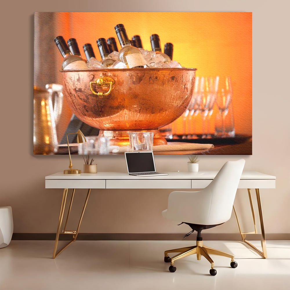 Tablou Canvas Premium, LuxCanva® N1097, Rasfatul Oaspetilor, Sticle, Vin Alb, Bautura, Bol, Rece, Eleganta, Racoritor, Petrecere, Rafinament, Pub, Lounge, Bar, Restaurant, Bucatarie