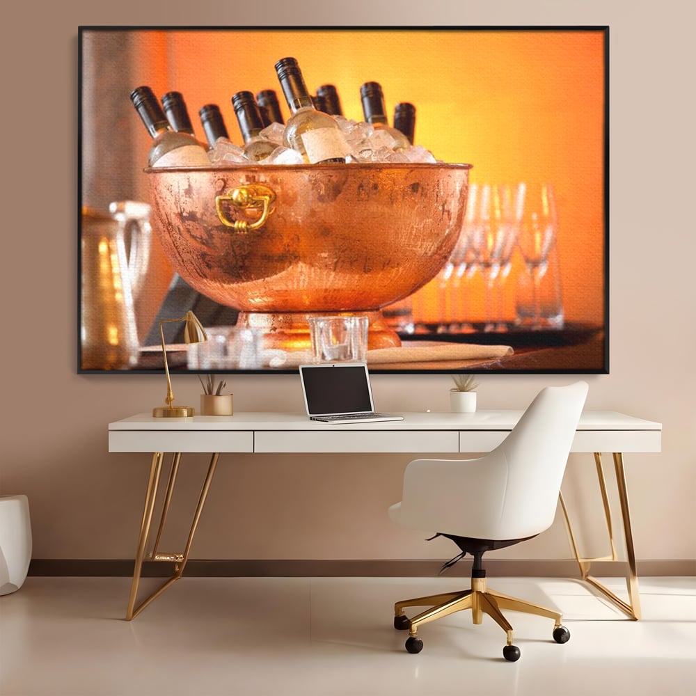 Tablou Canvas Premium, LuxCanva® N1097, Rasfatul Oaspetilor, Sticle, Vin Alb, Bautura, Bol, Rece, Eleganta, Racoritor, Petrecere, Rafinament, Pub, Lounge, Bar, Restaurant, Bucatarie