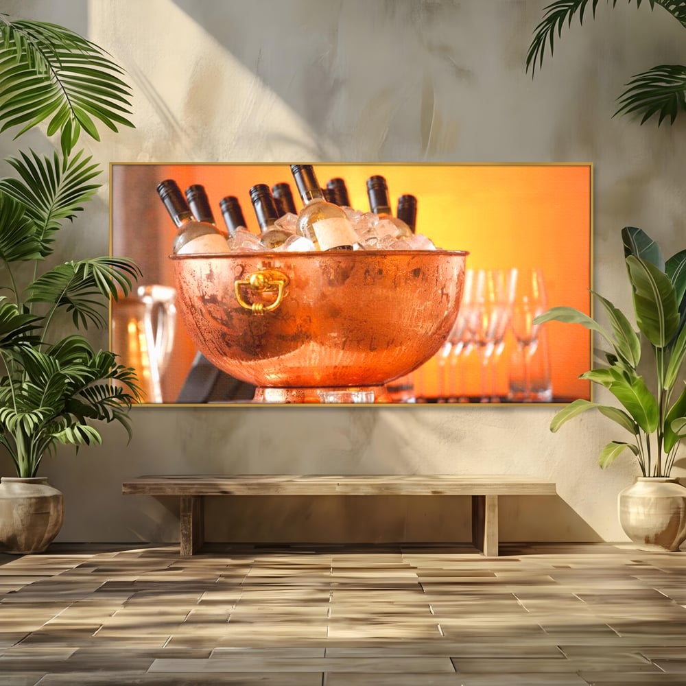 Tablou Canvas Premium, LuxCanva® N1097, Rasfatul Oaspetilor, Sticle, Vin Alb, Bautura, Bol, Rece, Eleganta, Racoritor, Petrecere, Rafinament, Pub, Lounge, Bar, Restaurant, Bucatarie