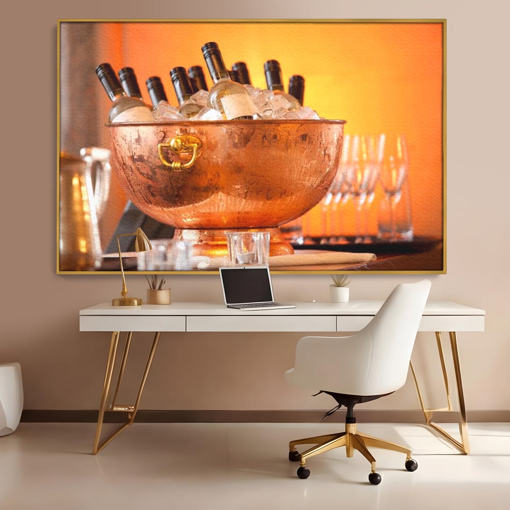 Tablou Canvas Premium, LuxCanva® N1097, Rasfatul Oaspetilor, Sticle, Vin Alb, Bautura, Bol, Rece, Eleganta, Racoritor, Petrecere, Rafinament, Pub, Lounge, Bar, Restaurant, Bucatarie