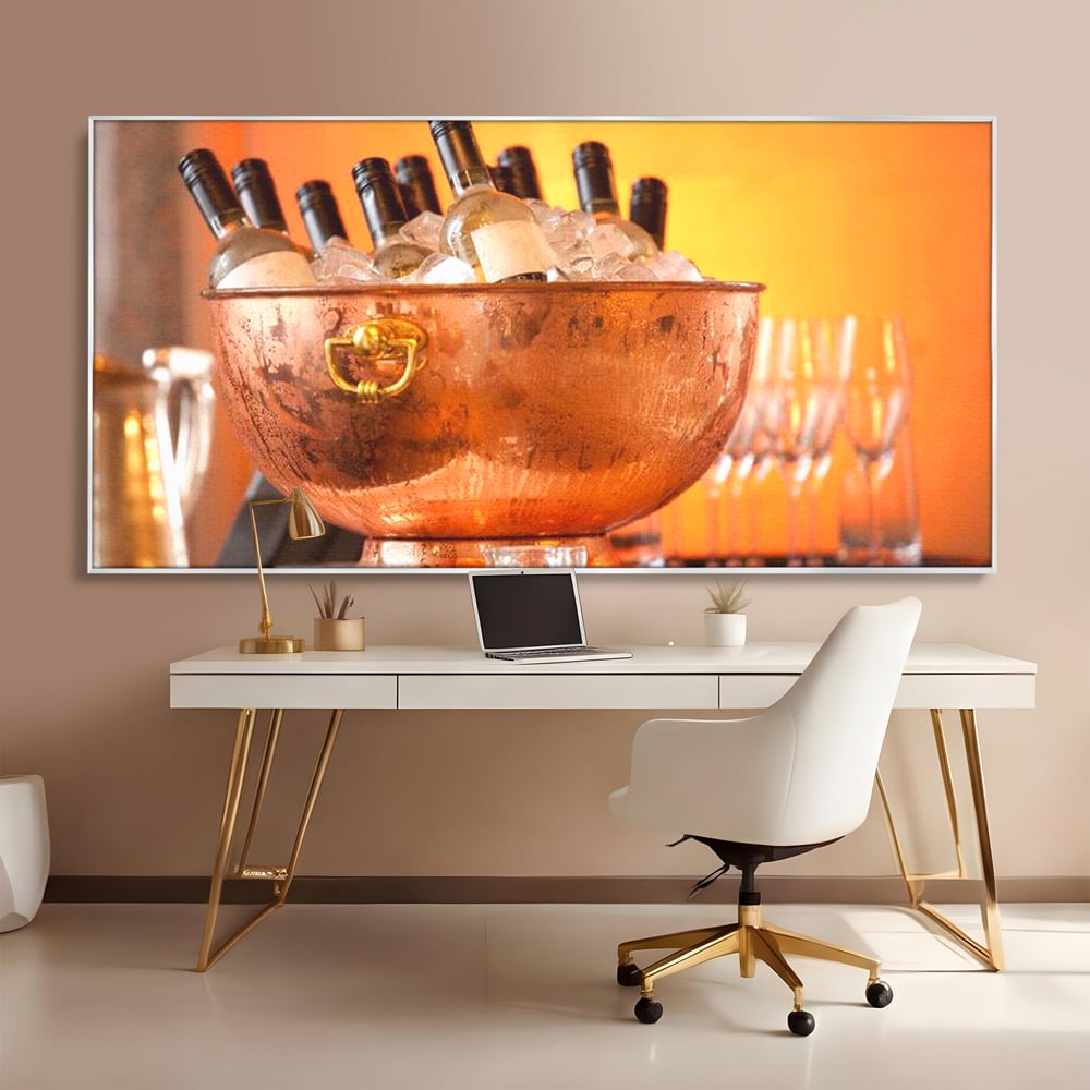 Tablou Canvas Premium, LuxCanva® N1097, Rasfatul Oaspetilor, Sticle, Vin Alb, Bautura, Bol, Rece, Eleganta, Racoritor, Petrecere, Rafinament, Pub, Lounge, Bar, Restaurant, Bucatarie