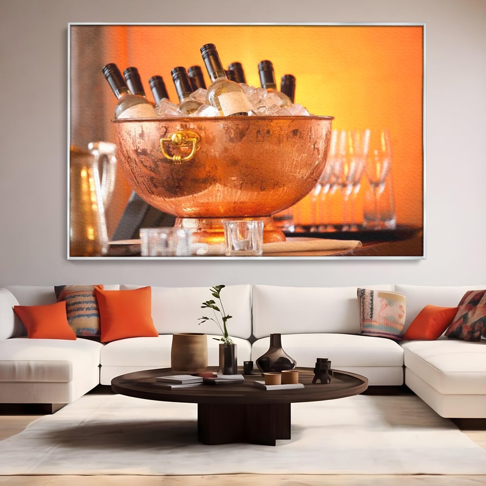 Tablou Canvas Premium, LuxCanva® N1097, Rasfatul Oaspetilor, Sticle, Vin Alb, Bautura, Bol, Rece, Eleganta, Racoritor, Petrecere, Rafinament, Pub, Lounge, Bar, Restaurant, Bucatarie