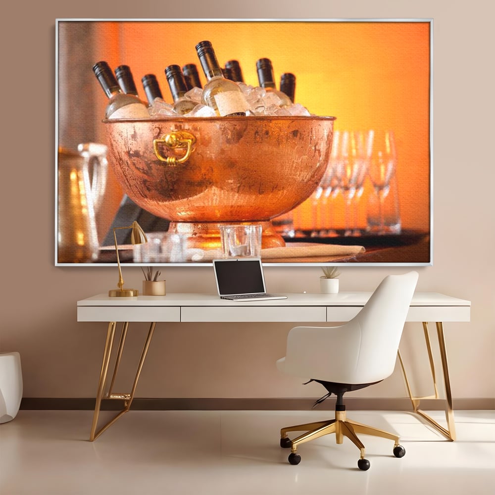 Tablou Canvas Premium, LuxCanva® N1097, Rasfatul Oaspetilor, Sticle, Vin Alb, Bautura, Bol, Rece, Eleganta, Racoritor, Petrecere, Rafinament, Pub, Lounge, Bar, Restaurant, Bucatarie