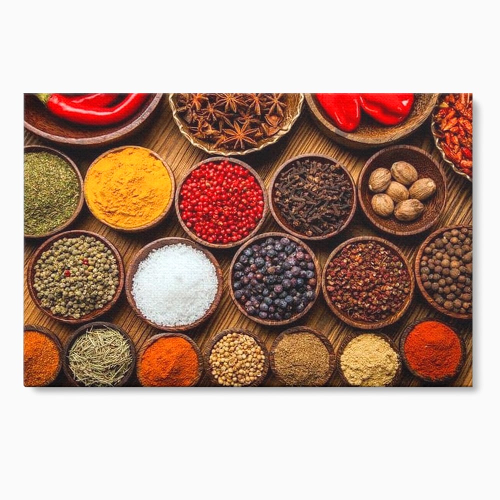Leinwand Premium Canvas Wall Art, LuxCanva® N1098, World Cuisine, Gewürze, Gewürze, Geschmack, Orientalisch, Zutaten, Rezepte, Rezepte Rezepte, Traditionell, Vielfalt, Restaurant, Küche