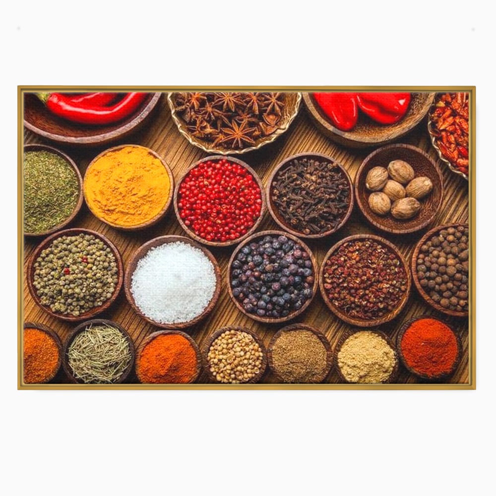Leinwand Premium Canvas Wall Art, LuxCanva® N1098, World Cuisine, Gewürze, Gewürze, Geschmack, Orientalisch, Zutaten, Rezepte, Rezepte Rezepte, Traditionell, Vielfalt, Restaurant, Küche
