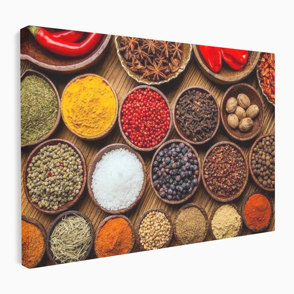 Leinwand Premium Canvas Wall Art, LuxCanva® N1098, World Cuisine, Gewürze, Gewürze, Geschmack, Orientalisch, Zutaten, Rezepte, Rezepte Rezepte, Traditionell, Vielfalt, Restaurant, Küche