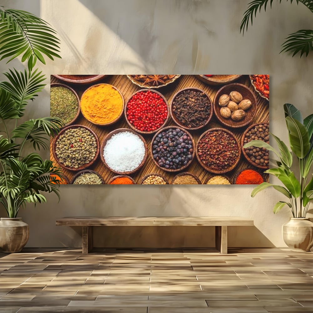 Leinwand Premium Canvas Wall Art, LuxCanva® N1098, World Cuisine, Gewürze, Gewürze, Geschmack, Orientalisch, Zutaten, Rezepte, Rezepte Rezepte, Traditionell, Vielfalt, Restaurant, Küche