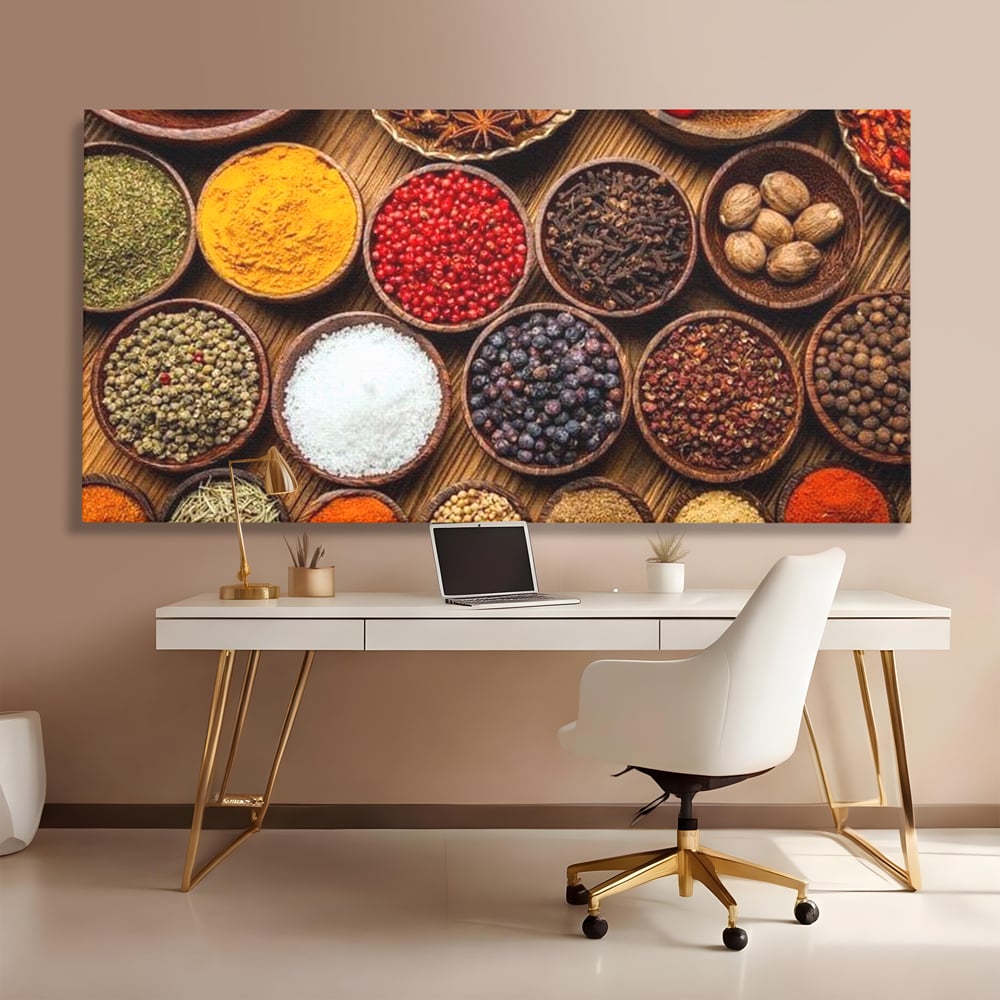Leinwand Premium Canvas Wall Art, LuxCanva® N1098, World Cuisine, Gewürze, Gewürze, Geschmack, Orientalisch, Zutaten, Rezepte, Rezepte Rezepte, Traditionell, Vielfalt, Restaurant, Küche