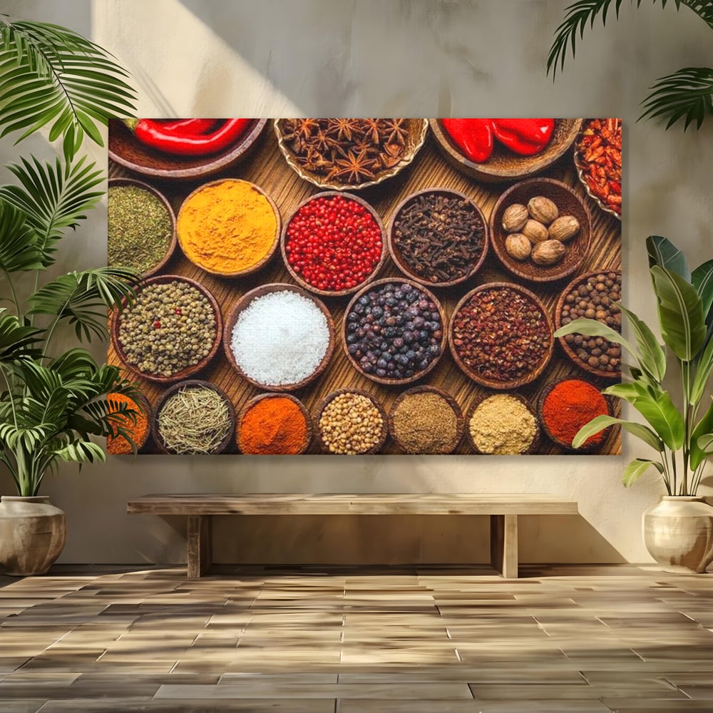 Leinwand Premium Canvas Wall Art, LuxCanva® N1098, World Cuisine, Gewürze, Gewürze, Geschmack, Orientalisch, Zutaten, Rezepte, Rezepte Rezepte, Traditionell, Vielfalt, Restaurant, Küche