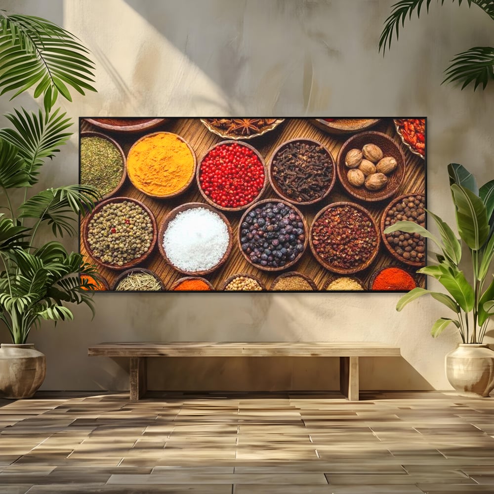 Leinwand Premium Canvas Wall Art, LuxCanva® N1098, World Cuisine, Gewürze, Gewürze, Geschmack, Orientalisch, Zutaten, Rezepte, Rezepte Rezepte, Traditionell, Vielfalt, Restaurant, Küche