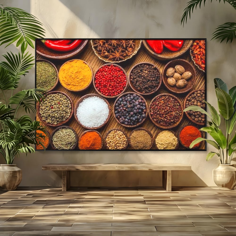 Leinwand Premium Canvas Wall Art, LuxCanva® N1098, World Cuisine, Gewürze, Gewürze, Geschmack, Orientalisch, Zutaten, Rezepte, Rezepte Rezepte, Traditionell, Vielfalt, Restaurant, Küche