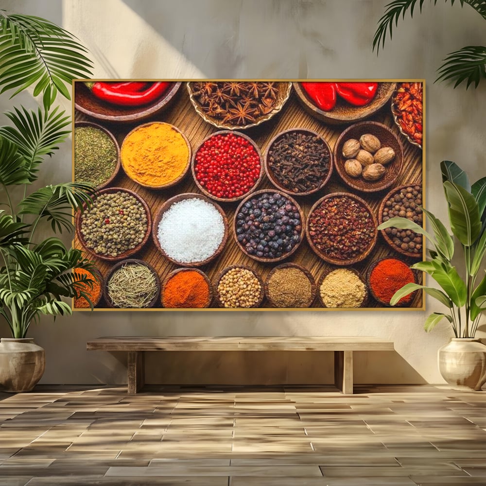 Leinwand Premium Canvas Wall Art, LuxCanva® N1098, World Cuisine, Gewürze, Gewürze, Geschmack, Orientalisch, Zutaten, Rezepte, Rezepte Rezepte, Traditionell, Vielfalt, Restaurant, Küche