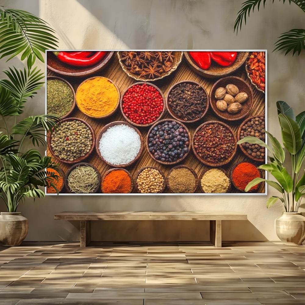 Leinwand Premium Canvas Wall Art, LuxCanva® N1098, World Cuisine, Gewürze, Gewürze, Geschmack, Orientalisch, Zutaten, Rezepte, Rezepte Rezepte, Traditionell, Vielfalt, Restaurant, Küche