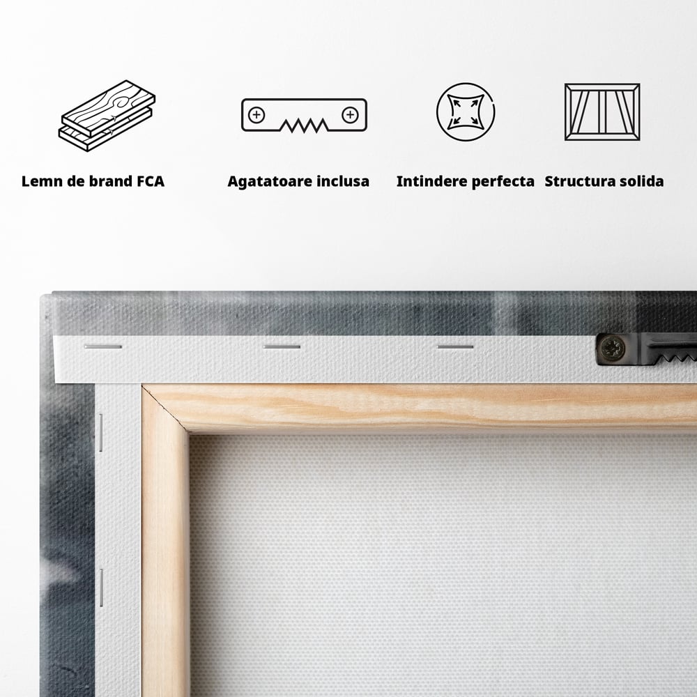 Tablou Canvas Premium, LuxCanva® N1099, Ceasca Melancoliei, Cafea, Padure, Ceata, Ploaie, Nori, Peisaj, Fereastra, Toamna, Relaxare, Cafenea, Pub, Bar, Lounge, Restaurant, Bucatarie