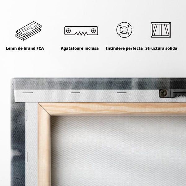 Tablou Canvas Premium, LuxCanva® N1099, Ceasca Melancoliei, Cafea, Padure, Ceata, Ploaie, Nori, Peisaj, Fereastra, Toamna, Relaxare, Cafenea, Pub, Bar, Lounge, Restaurant, Bucatarie