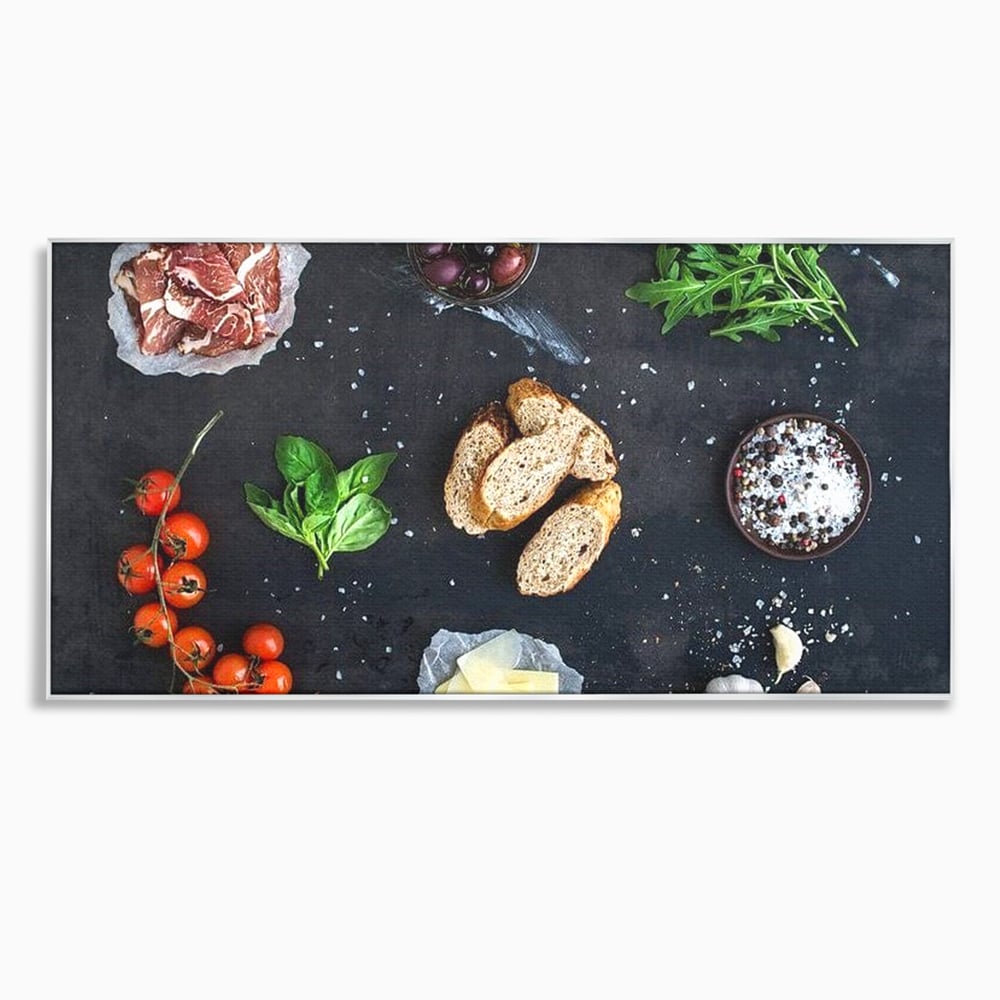 Leinwand Premium Canvas Wall Art, LuxCanva® N1100, Bruschetta Italienisch, Tomaten, Basilikum, Parmesan, Oliven, Gewürze, Zutaten, Rezept, Aperitif, Snack, Restaurant, Küche