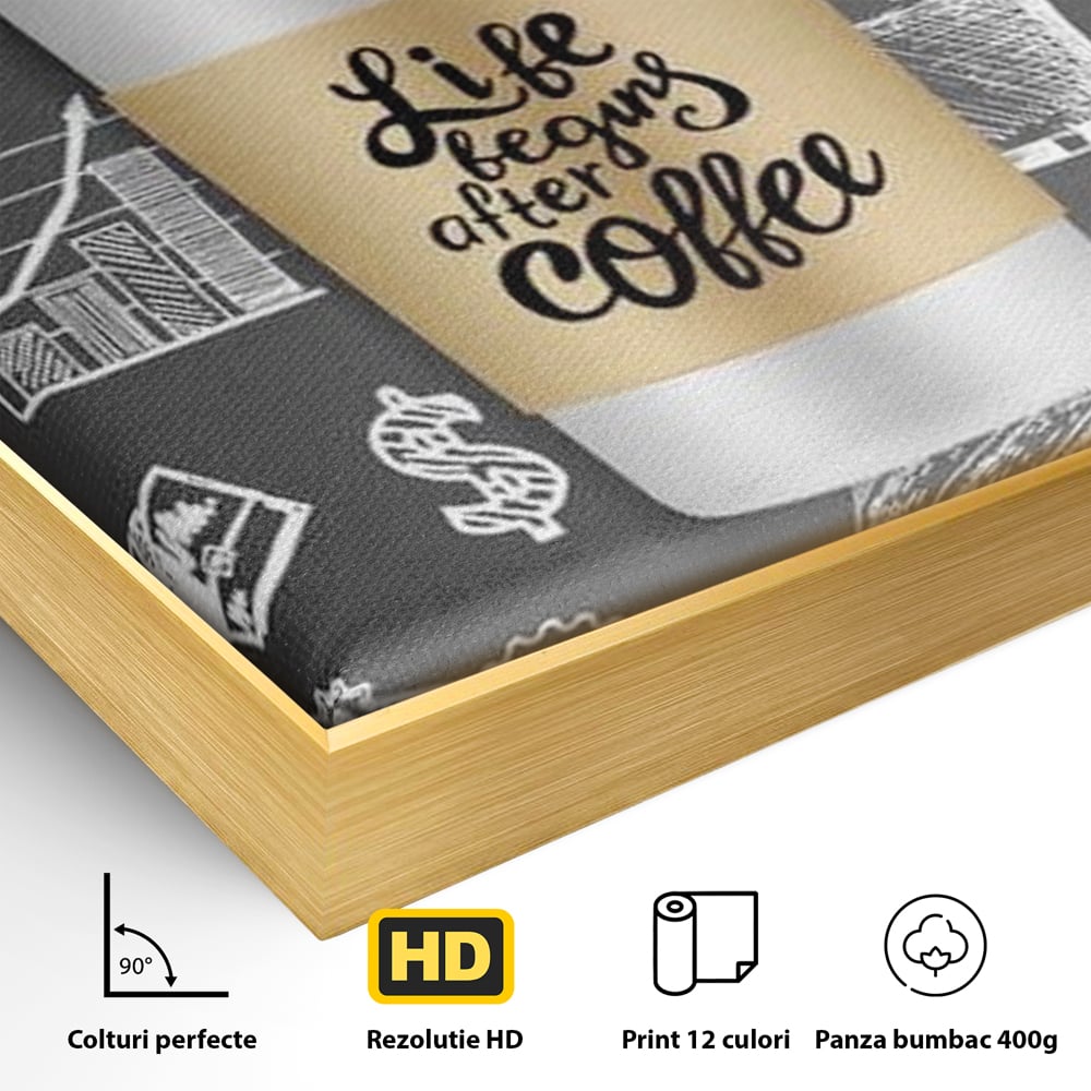 Tablou Canvas Premium, LuxCanva® N1102, Ziua Incepe cu o Cafea, Espresso, Cappuccino, Barista, Energie, Dimineata, Vibe, Modern, Urban, Cafenea, Pub, Bar, Lounge, Restaurant, Bucatarie