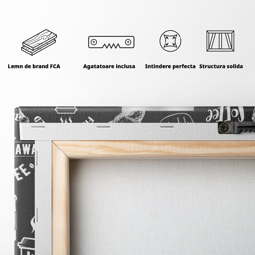 Tablou Canvas Premium, LuxCanva® N1102, Ziua Incepe cu o Cafea, Espresso, Cappuccino, Barista, Energie, Dimineata, Vibe, Modern, Urban, Cafenea, Pub, Bar, Lounge, Restaurant, Bucatarie