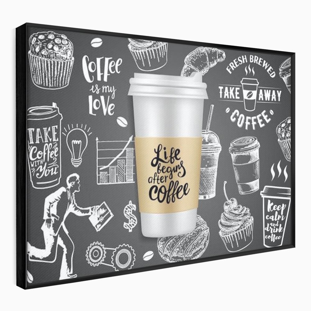 Tablou Canvas Premium, LuxCanva® N1102, Ziua Incepe cu o Cafea, Espresso, Cappuccino, Barista, Energie, Dimineata, Vibe, Modern, Urban, Cafenea, Pub, Bar, Lounge, Restaurant, Bucatarie