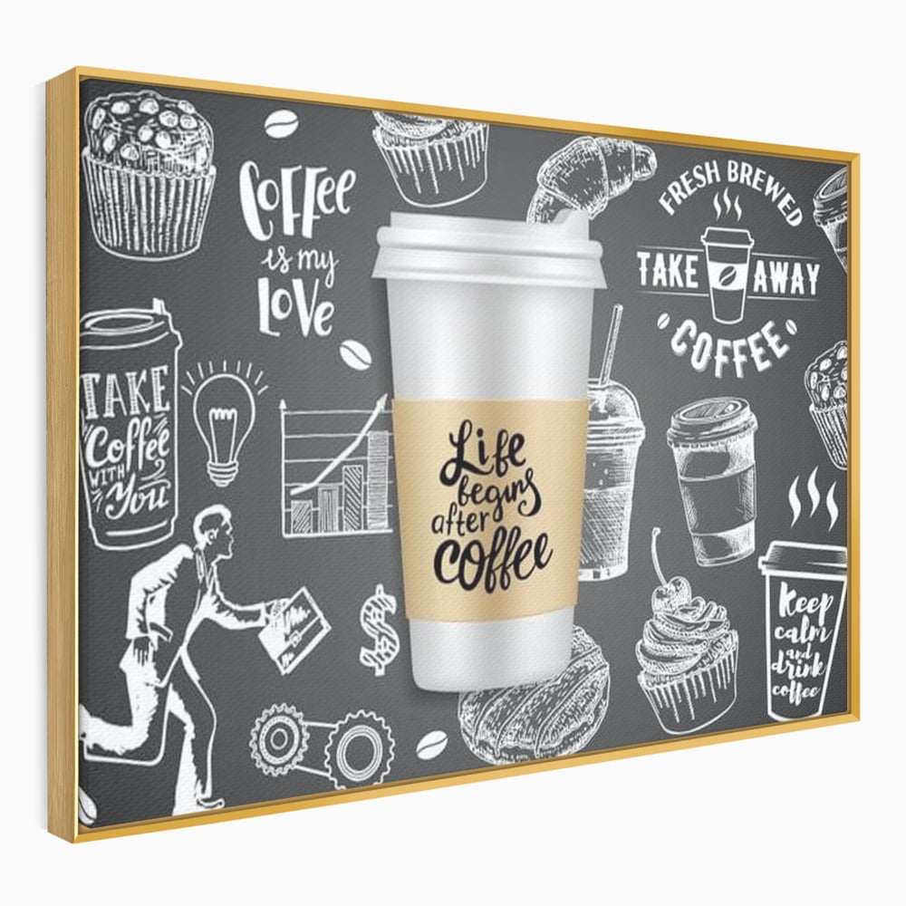 Tablou Canvas Premium, LuxCanva® N1102, Ziua Incepe cu o Cafea, Espresso, Cappuccino, Barista, Energie, Dimineata, Vibe, Modern, Urban, Cafenea, Pub, Bar, Lounge, Restaurant, Bucatarie