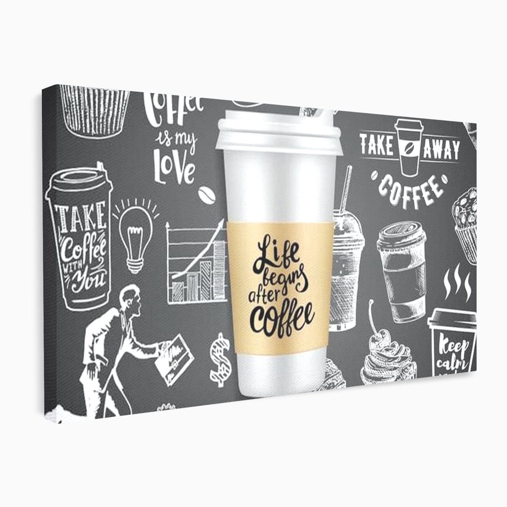 Tablou Canvas Premium, LuxCanva® N1102, Ziua Incepe cu o Cafea, Espresso, Cappuccino, Barista, Energie, Dimineata, Vibe, Modern, Urban, Cafenea, Pub, Bar, Lounge, Restaurant, Bucatarie