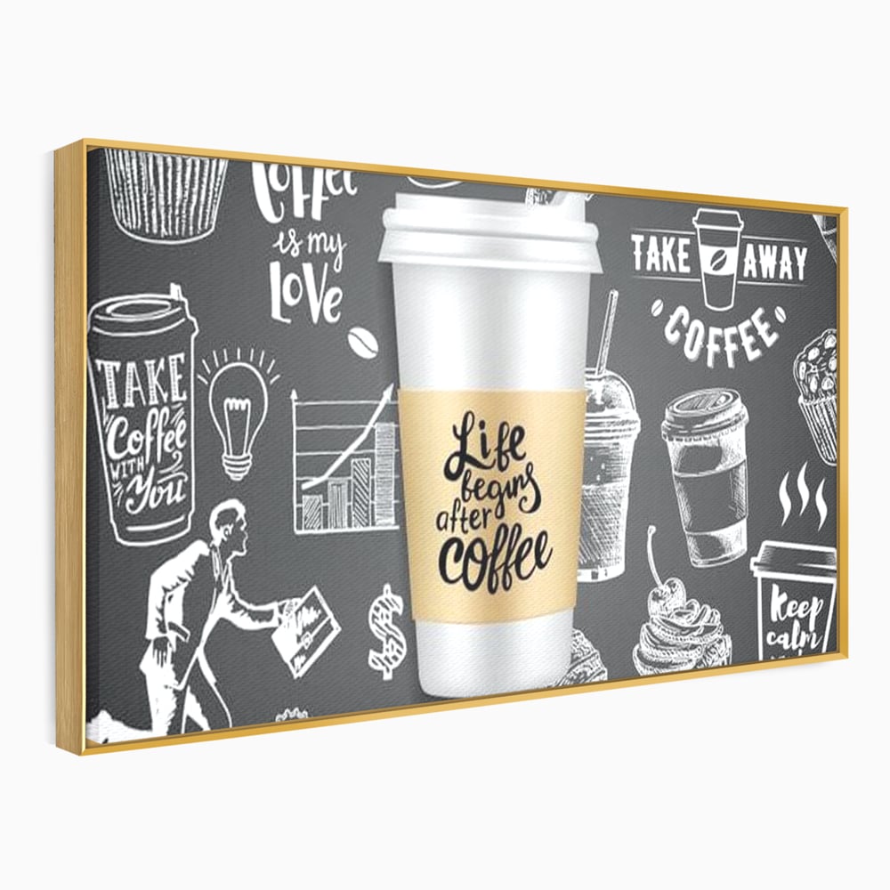 Tablou Canvas Premium, LuxCanva® N1102, Ziua Incepe cu o Cafea, Espresso, Cappuccino, Barista, Energie, Dimineata, Vibe, Modern, Urban, Cafenea, Pub, Bar, Lounge, Restaurant, Bucatarie
