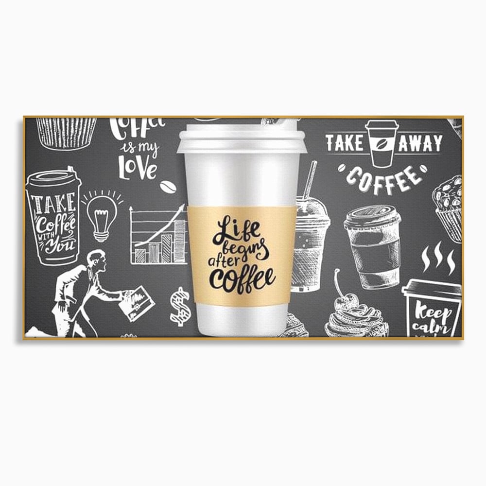 Tablou Canvas Premium, LuxCanva® N1102, Ziua Incepe cu o Cafea, Espresso, Cappuccino, Barista, Energie, Dimineata, Vibe, Modern, Urban, Cafenea, Pub, Bar, Lounge, Restaurant, Bucatarie