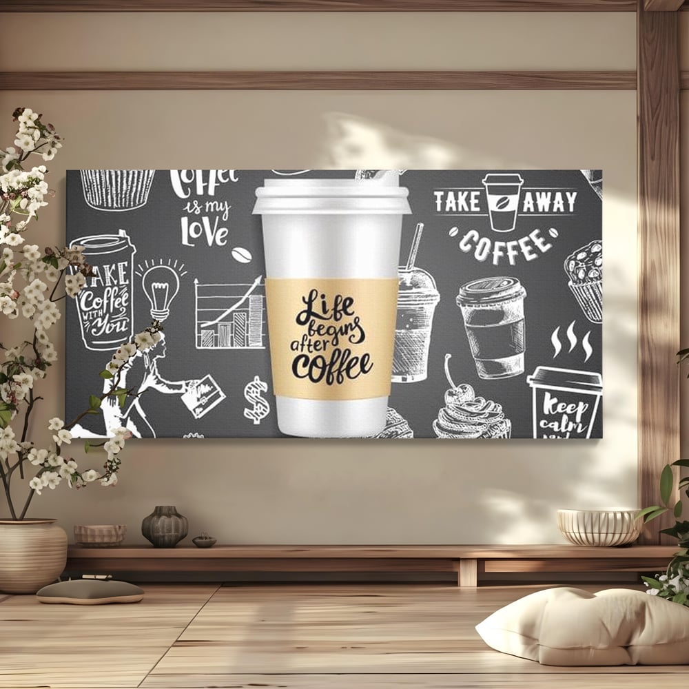Tablou Canvas Premium, LuxCanva® N1102, Ziua Incepe cu o Cafea, Espresso, Cappuccino, Barista, Energie, Dimineata, Vibe, Modern, Urban, Cafenea, Pub, Bar, Lounge, Restaurant, Bucatarie