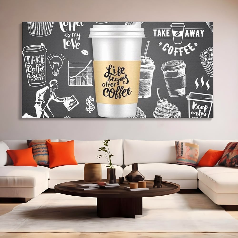 Tablou Canvas Premium, LuxCanva® N1102, Ziua Incepe cu o Cafea, Espresso, Cappuccino, Barista, Energie, Dimineata, Vibe, Modern, Urban, Cafenea, Pub, Bar, Lounge, Restaurant, Bucatarie