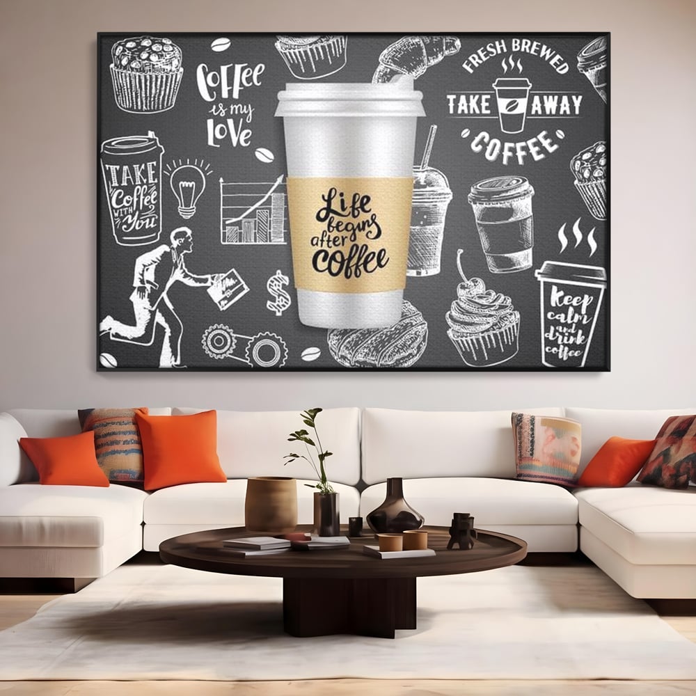 Tablou Canvas Premium, LuxCanva® N1102, Ziua Incepe cu o Cafea, Espresso, Cappuccino, Barista, Energie, Dimineata, Vibe, Modern, Urban, Cafenea, Pub, Bar, Lounge, Restaurant, Bucatarie