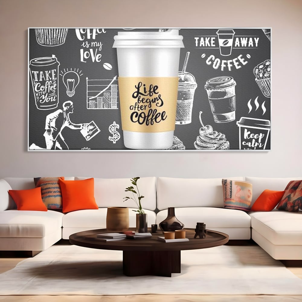 Tablou Canvas Premium, LuxCanva® N1102, Ziua Incepe cu o Cafea, Espresso, Cappuccino, Barista, Energie, Dimineata, Vibe, Modern, Urban, Cafenea, Pub, Bar, Lounge, Restaurant, Bucatarie