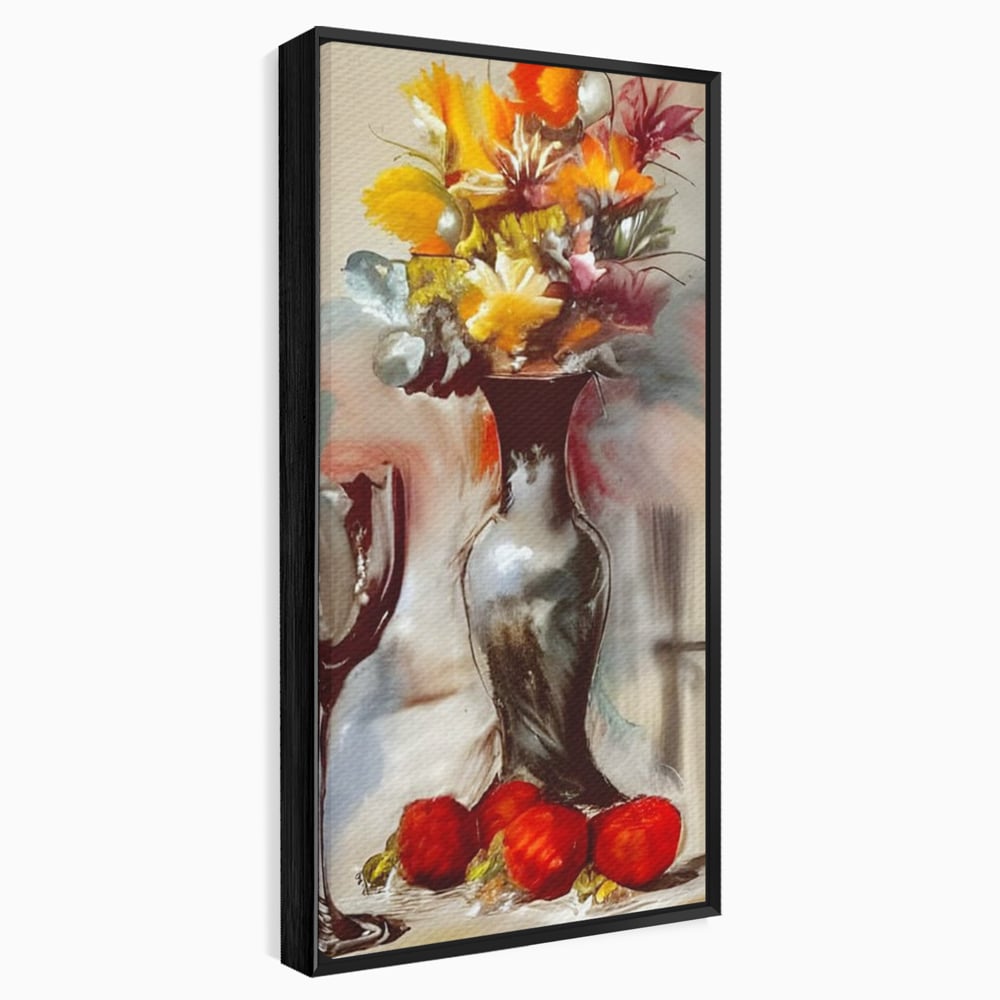 Tablou Canvas Premium, LuxCanva® N1103, In Cinstea Artei, Pahar, Vaza, Flori, Pictura, Abstract, Fructe, Bautura, Umbre, Petale, Pub, Lounge, Bar, Restaurant, Bucatarie
