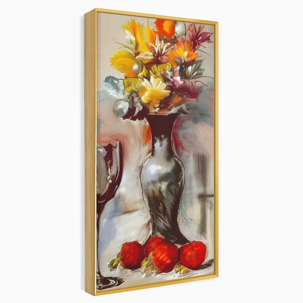 Tablou Canvas Premium, LuxCanva® N1103, In Cinstea Artei, Pahar, Vaza, Flori, Pictura, Abstract, Fructe, Bautura, Umbre, Petale, Pub, Lounge, Bar, Restaurant, Bucatarie