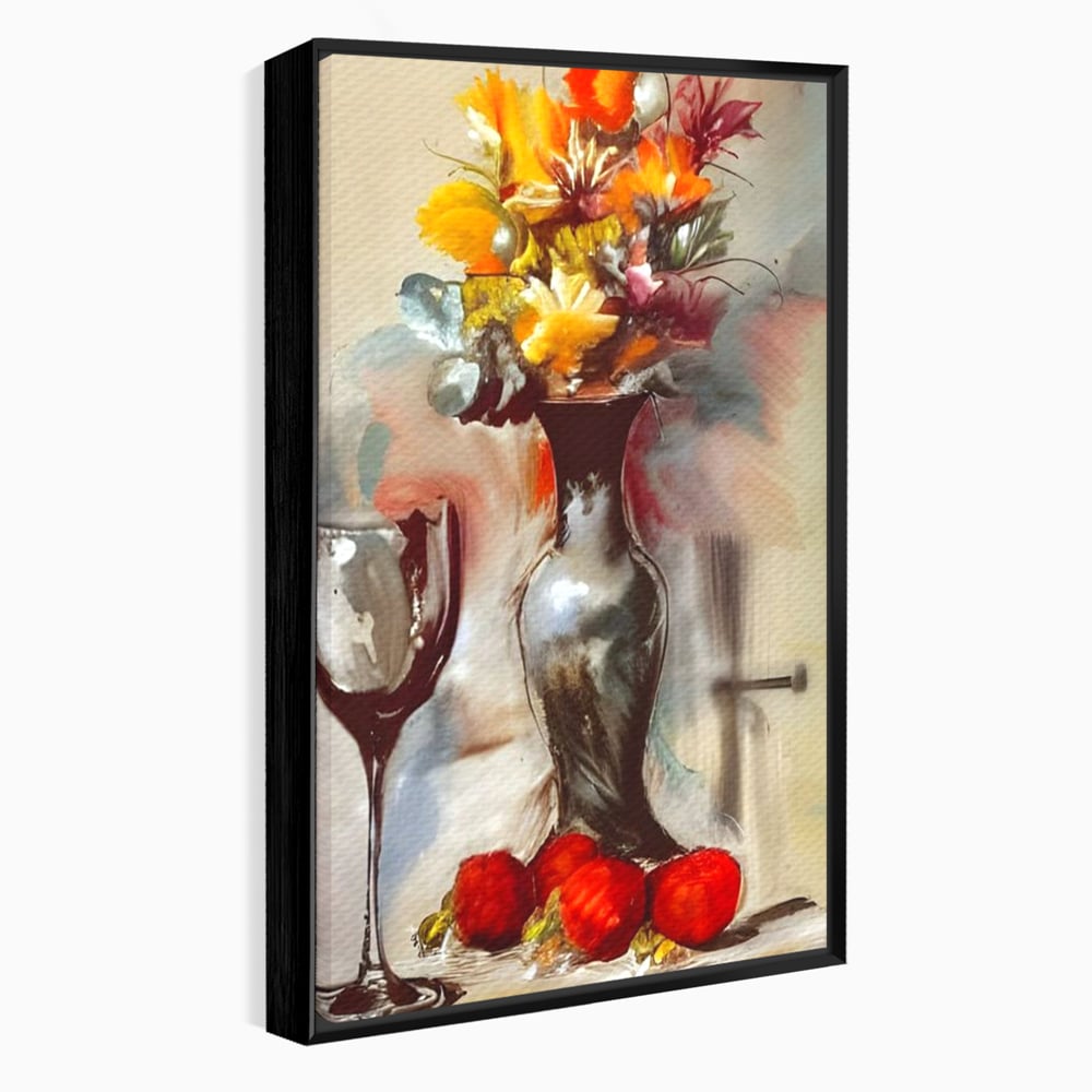 Tablou Canvas Premium, LuxCanva® N1103, In Cinstea Artei, Pahar, Vaza, Flori, Pictura, Abstract, Fructe, Bautura, Umbre, Petale, Pub, Lounge, Bar, Restaurant, Bucatarie