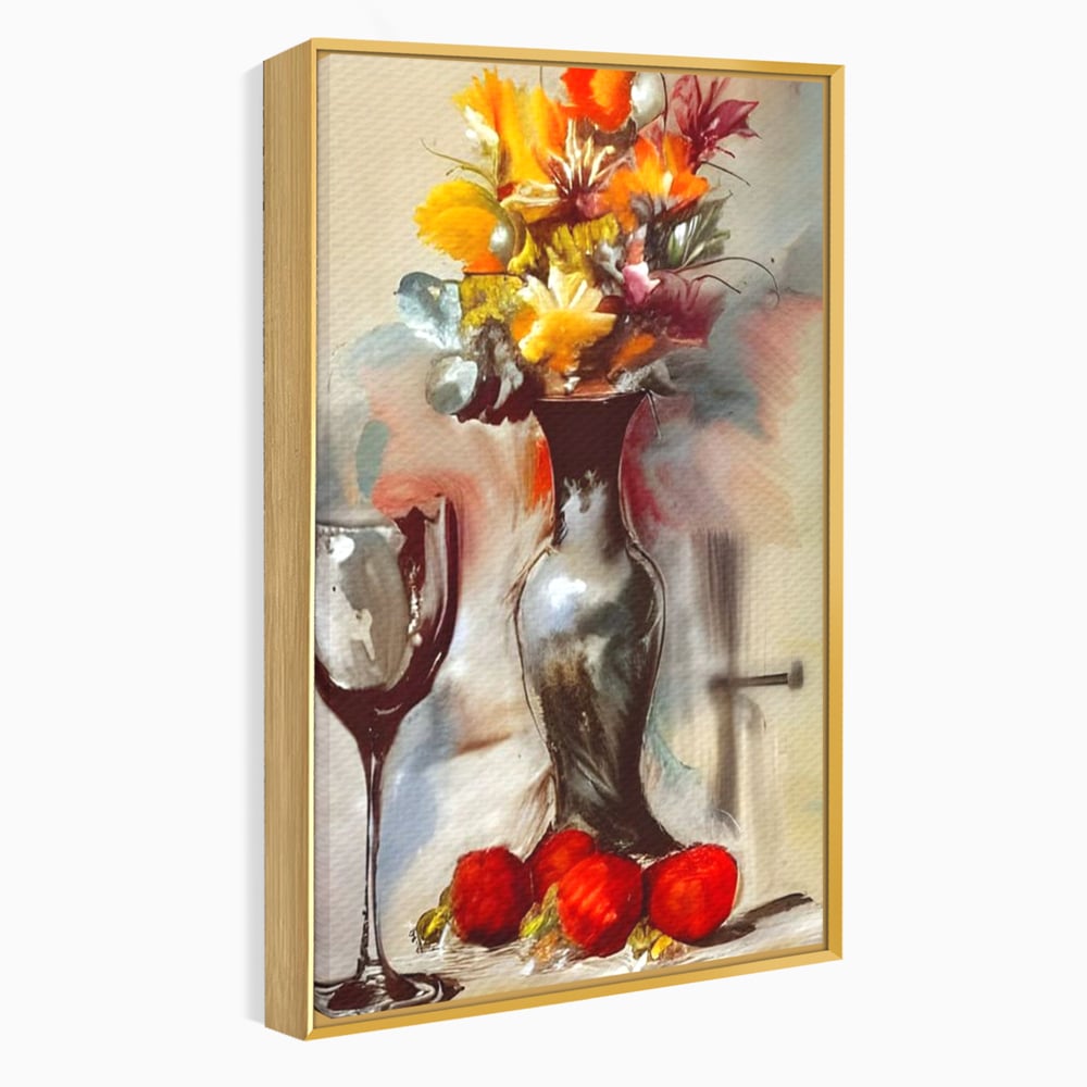 Tablou Canvas Premium, LuxCanva® N1103, In Cinstea Artei, Pahar, Vaza, Flori, Pictura, Abstract, Fructe, Bautura, Umbre, Petale, Pub, Lounge, Bar, Restaurant, Bucatarie