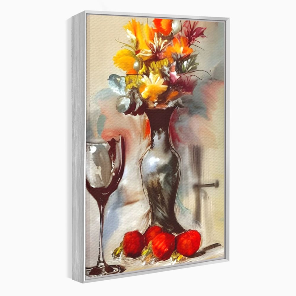 Tablou Canvas Premium, LuxCanva® N1103, In Cinstea Artei, Pahar, Vaza, Flori, Pictura, Abstract, Fructe, Bautura, Umbre, Petale, Pub, Lounge, Bar, Restaurant, Bucatarie