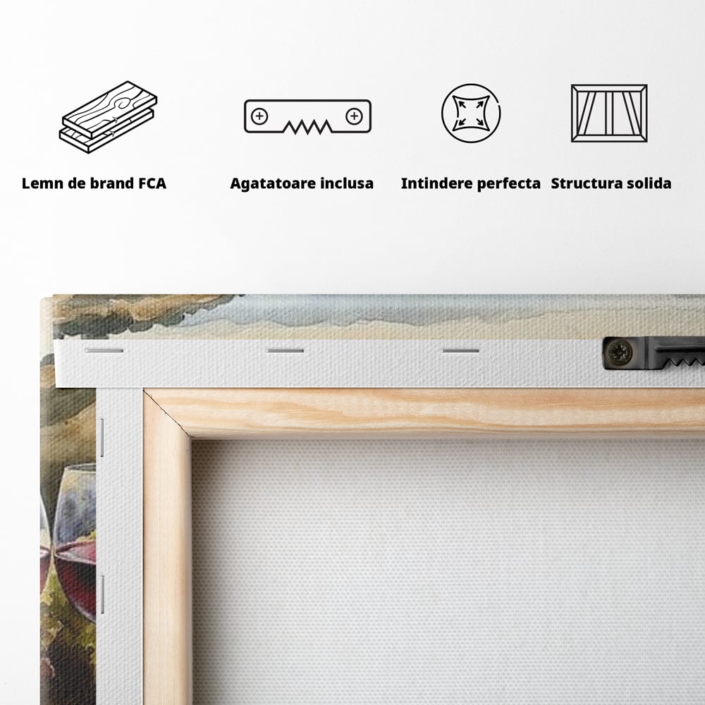Tablou Canvas Premium, LuxCanva® N1104, Povestiri din Vie, Vin Rosu, Bautura, Pahar, Struguri, Fructe, Frunze, Vita, Traditie, Natural, Peisaj, Pub, Lounge, Bar, Restaurant, Bucatarie