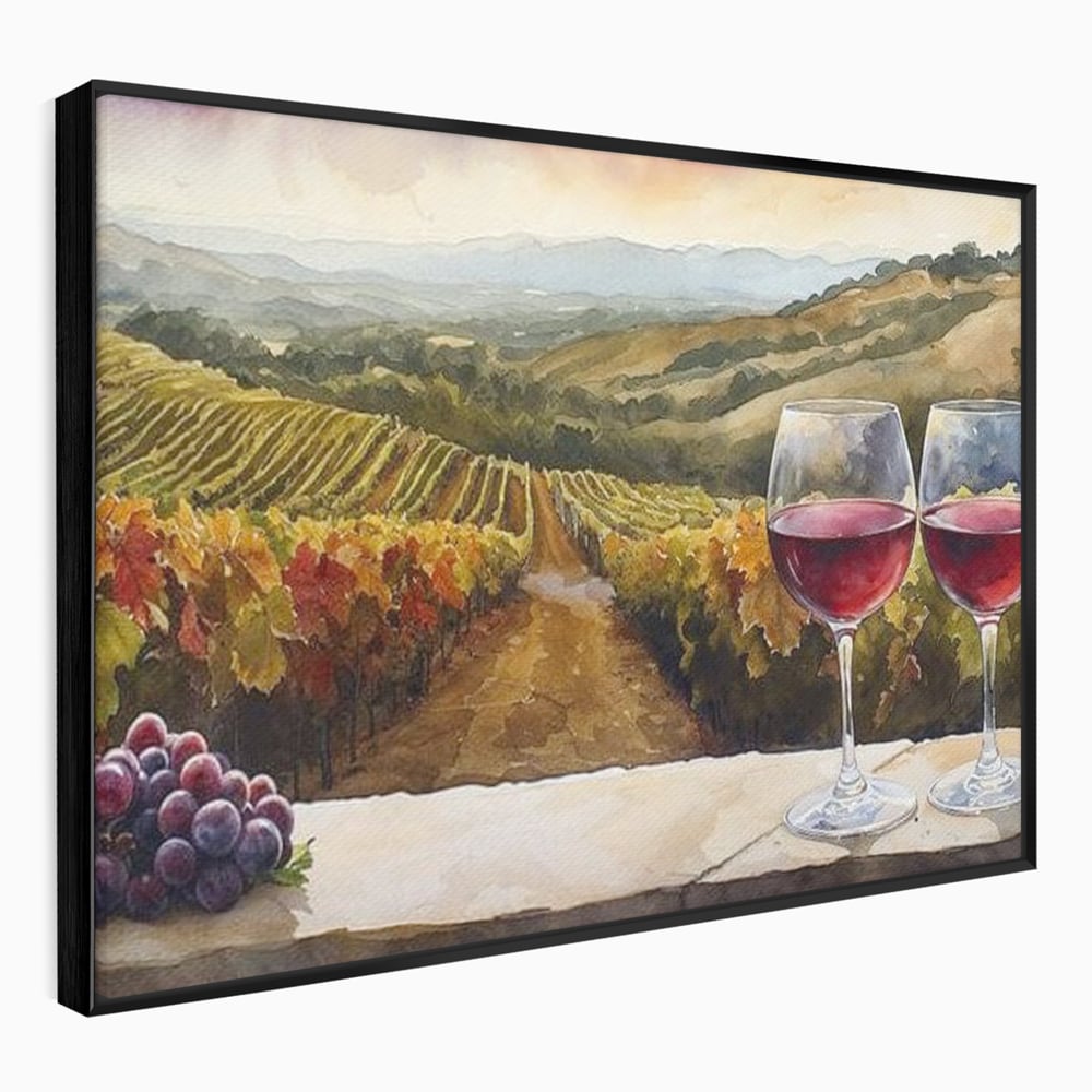 Tablou Canvas Premium, LuxCanva® N1104, Povestiri din Vie, Vin Rosu, Bautura, Pahar, Struguri, Fructe, Frunze, Vita, Traditie, Natural, Peisaj, Pub, Lounge, Bar, Restaurant, Bucatarie