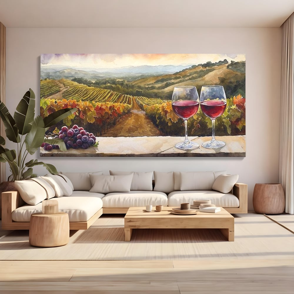 Tablou Canvas Premium, LuxCanva® N1104, Povestiri din Vie, Vin Rosu, Bautura, Pahar, Struguri, Fructe, Frunze, Vita, Traditie, Natural, Peisaj, Pub, Lounge, Bar, Restaurant, Bucatarie