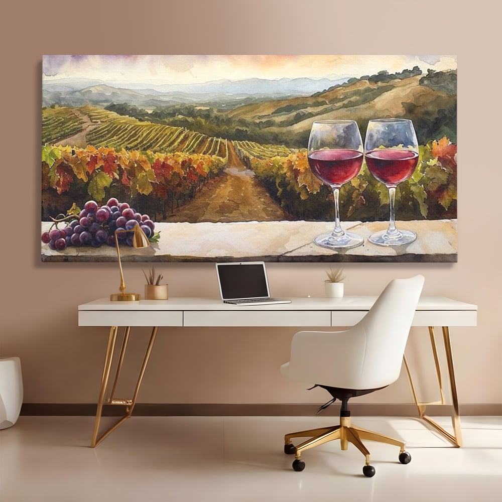 Tablou Canvas Premium, LuxCanva® N1104, Povestiri din Vie, Vin Rosu, Bautura, Pahar, Struguri, Fructe, Frunze, Vita, Traditie, Natural, Peisaj, Pub, Lounge, Bar, Restaurant, Bucatarie